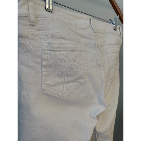 Lilly Pulitzer Palm Beach Fit White Denim Jeans Palm Tree Pockets 10 Pre-owned - Picture 3 of 7